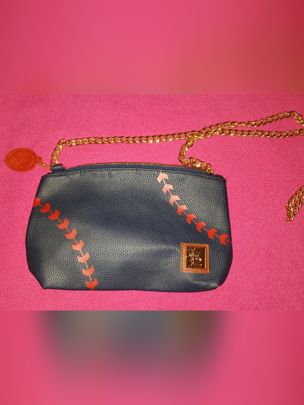 St Louis Cardinal Navy Leather Crossbody Bag with Red Accent and Gold Chain